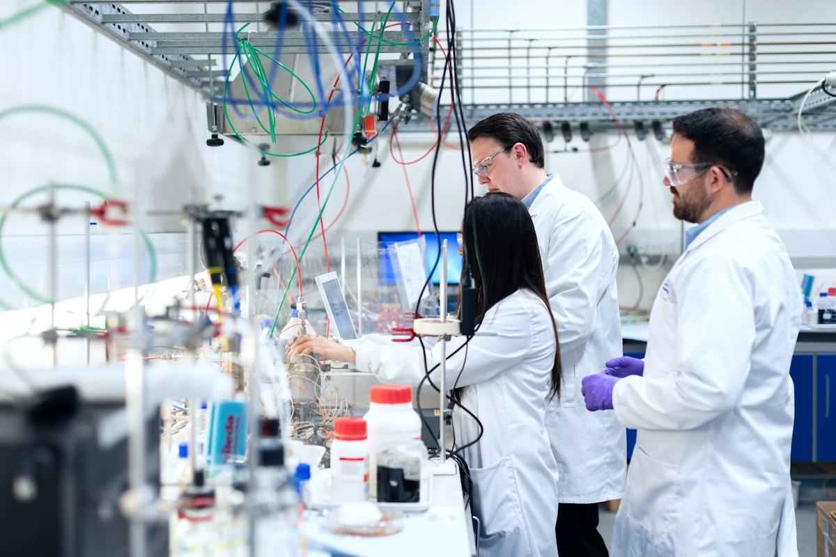 Technicians carrying out a product quality check